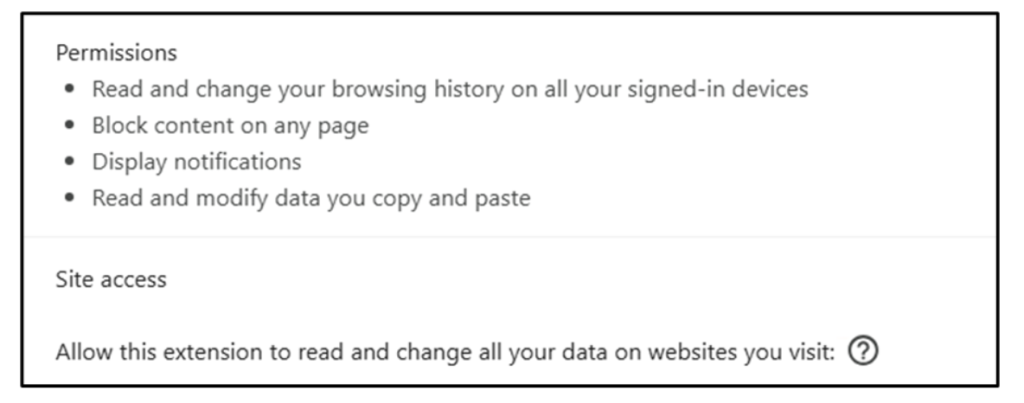 Figure 5. Chrome extension Permissions required 